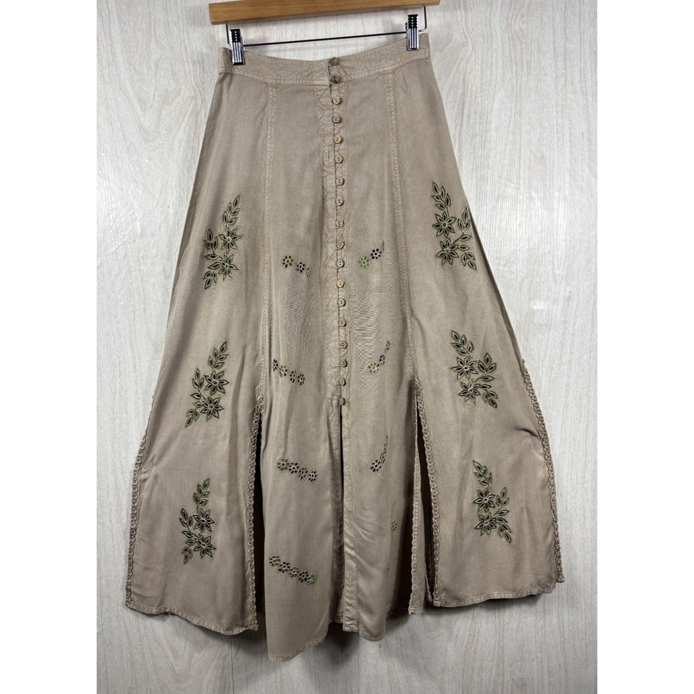 Vintage Sportique Maxi Skirt Beige Rayon Embroidered Y2K Boho NWT Women's M - Picture 2 of 9